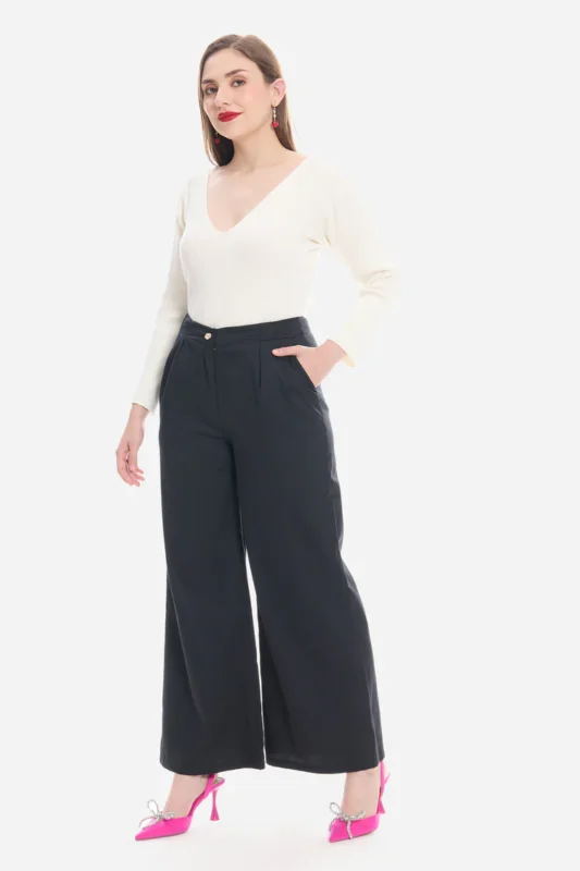 Satin Pleated Wide Leg Pants