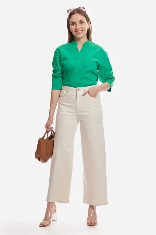 Cotton Mid Rise Wide Leg Denims