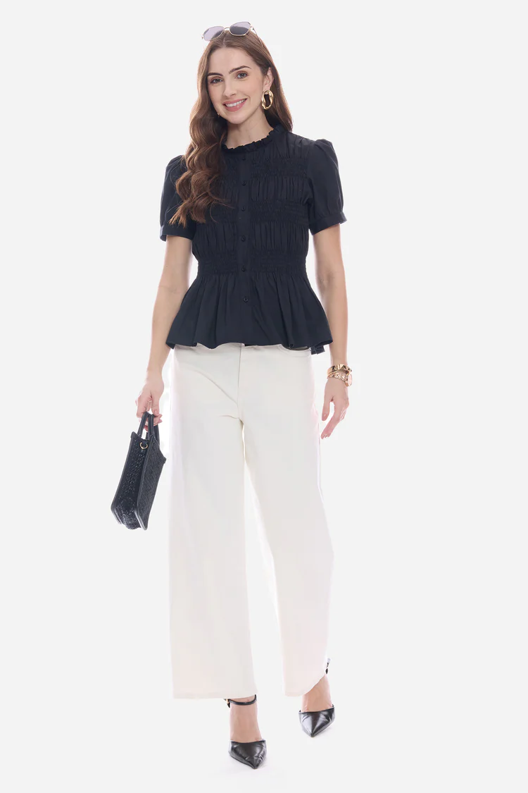 Smocked Fitted Peplum Style Top
