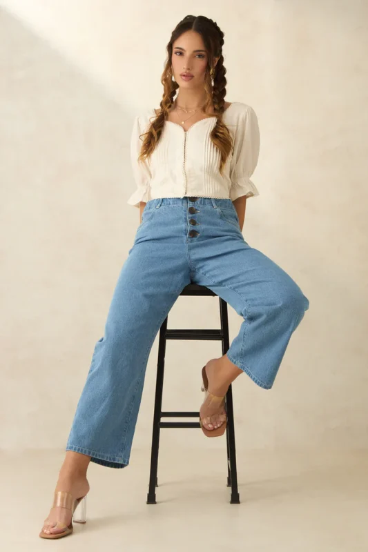 High-Waist Light Blue Ankle Length Jeans