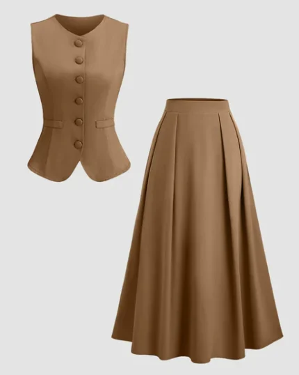 Vest & Flared Midi Skirt Co-Ord Set