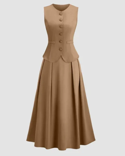 Vest & Flared Midi Skirt Co-Ord Set