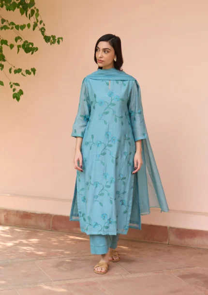 Blue Embroidered Kurta Set