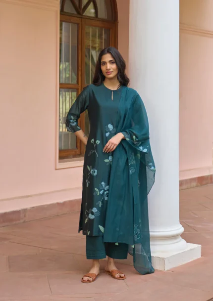 Jade Green Appliqué Kurta Set for Women