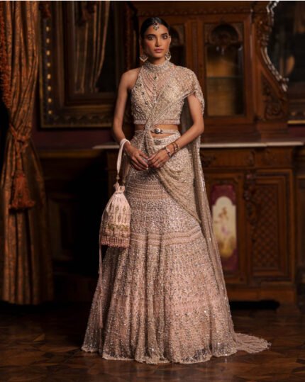 Light Pink Lehenga Set with Dual-Tone Embroidery