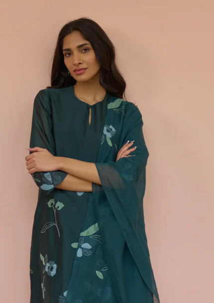 Jade Green Appliqué Kurta Set for Women