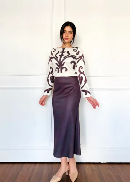 Mocha Cream Woollen Skirt Set