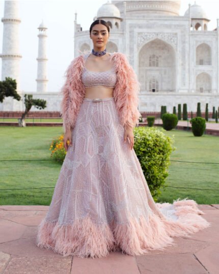 Peach Lehenga Set with Handcrafted Sequin Work