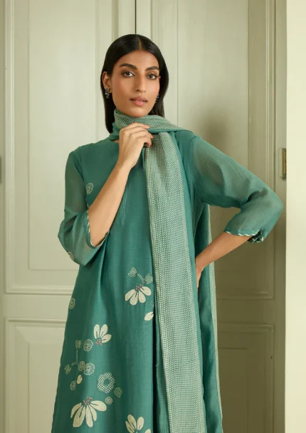 Emerald Green Appliqué Kurta Set for Women